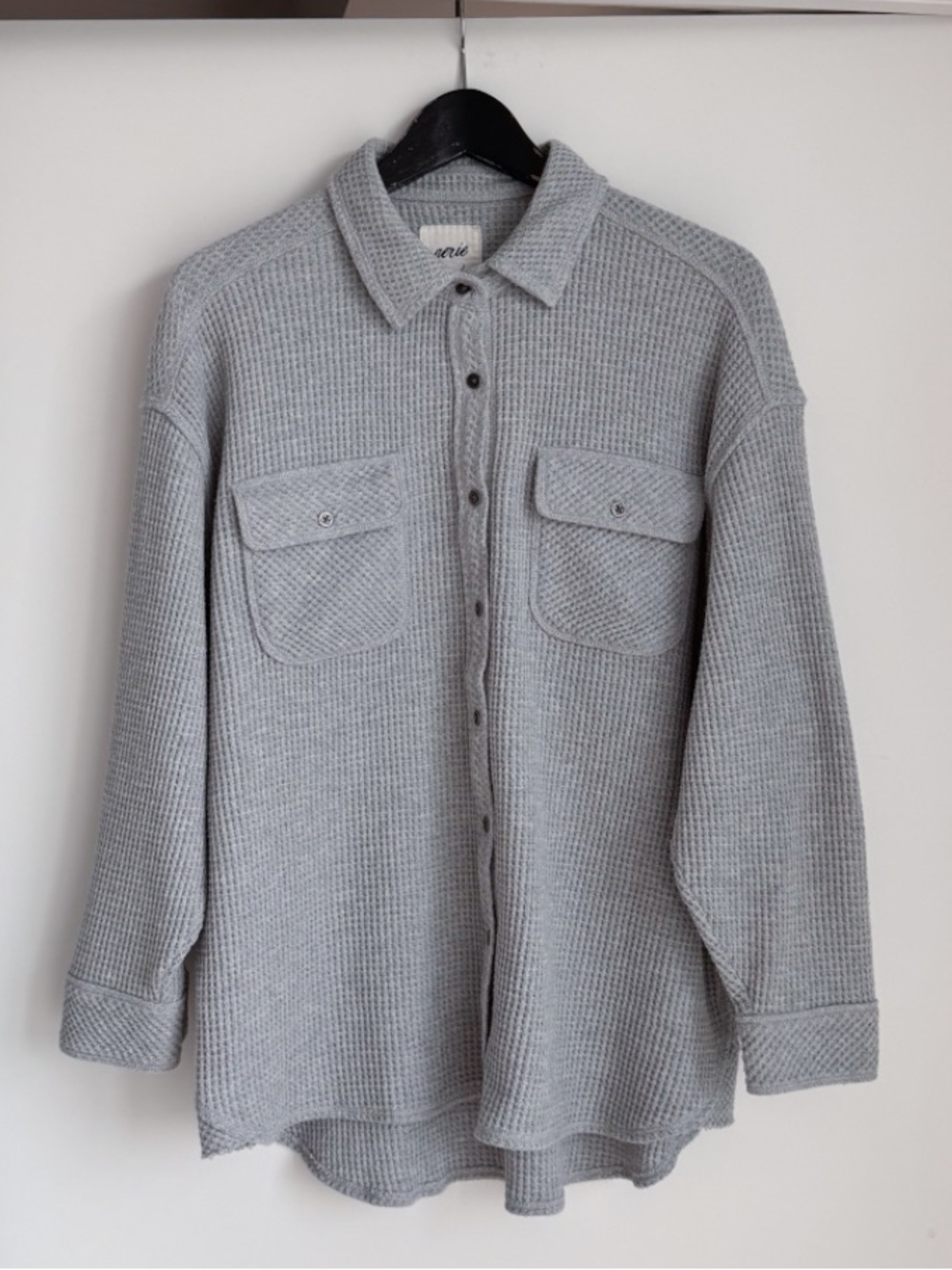 Aerie LumberJane Waffle Knit Button Down Shacket Grey S Oversized Thermal